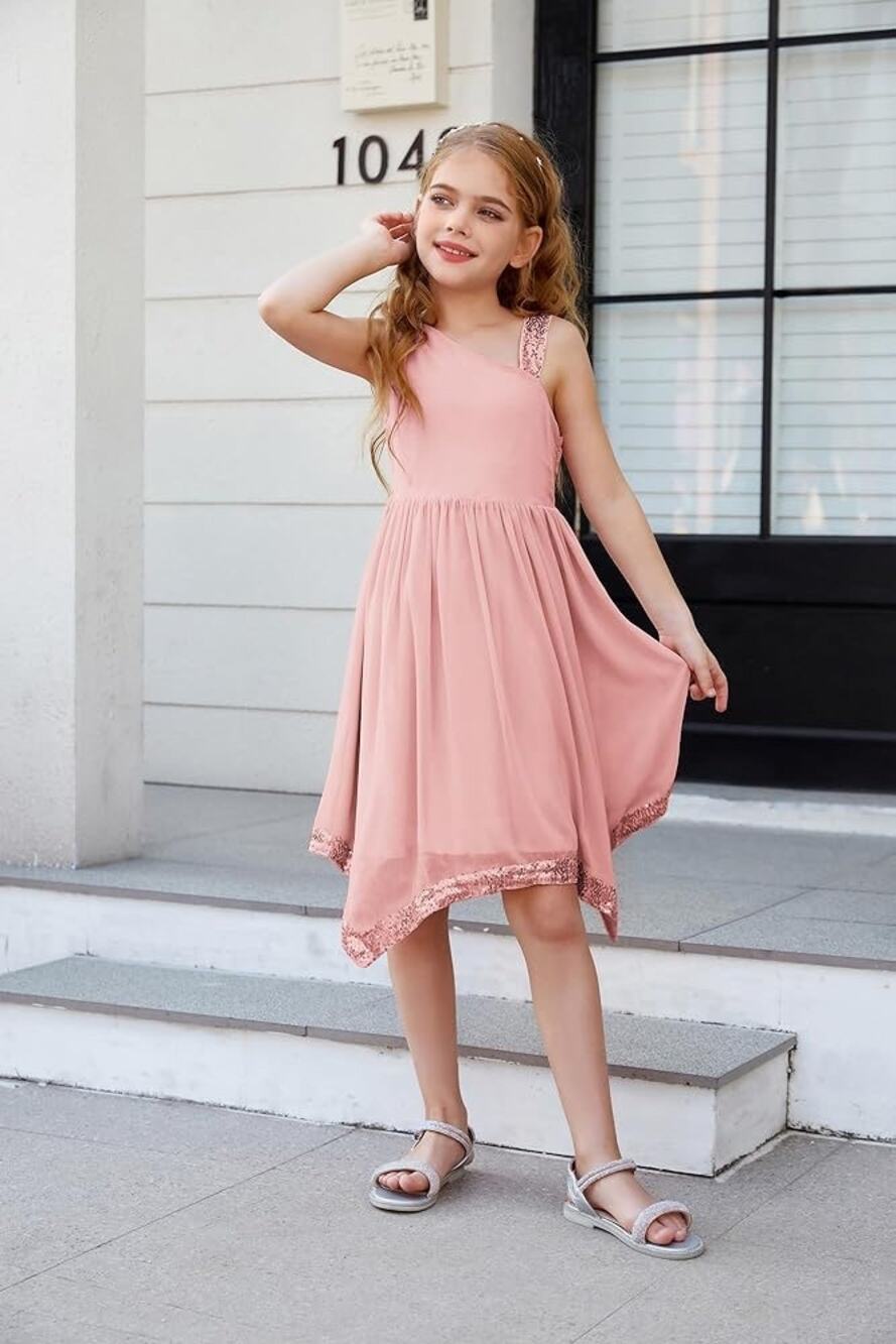 New GRACE KARIN Girls Summer Dress One Shoulder Midi Dress Size 6